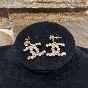 Gold Crystal  CC Stud Earrings